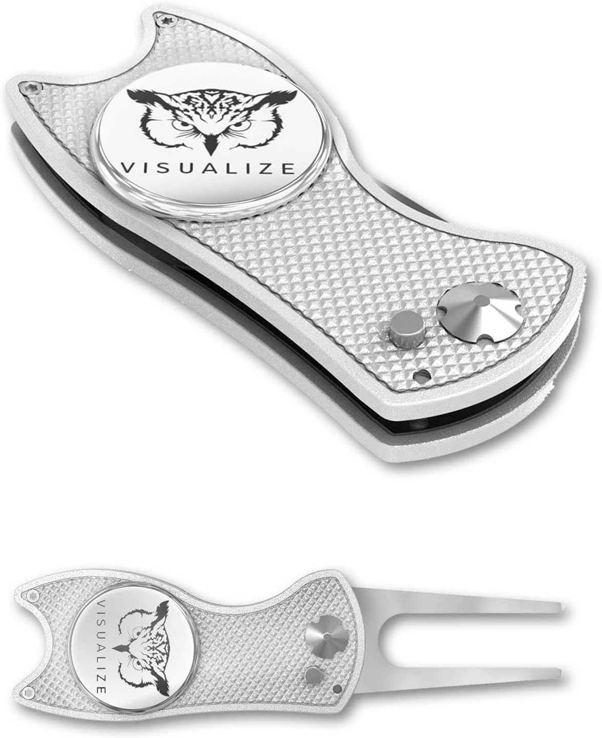 VISUALIZE Elite Switchblade Golf Divot Repair Tool Set with Ball Marker - Sturdy Anodized Aluminum - Perfect Golf Accessory Gift