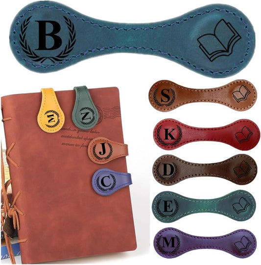 Personlized Magnetic Leather Bookmarks with Initials, Customized Book Marks Clip 26 Letters Bookmark for Reading Women, Men, Kids,Cute Book Markers Meaningful Gift for Book Lovers (Blue, B)