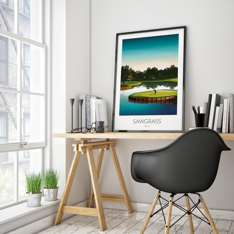 Nationcog TPC Sawgrass Golf Print - Island Green 17th Hole; Golf Poster; Sawgrass Golf Poste; Sawgrass Print; Florida Golf Course; Island Green Artwork (Unframed) (12x18)