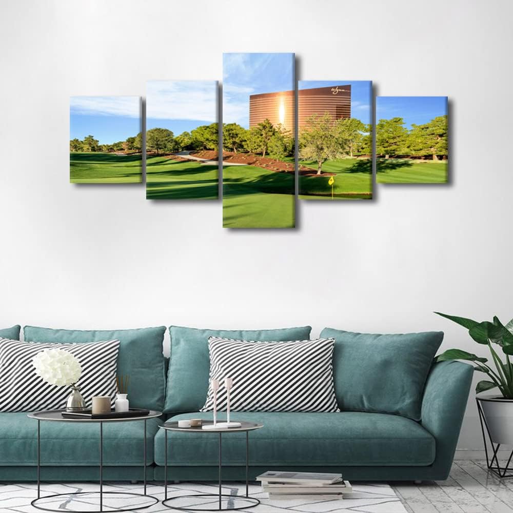 5 Panels American Wall Art Pictures for Home Decor Wynn Las Vegas Golf Course Painting on Canvas Poster Print Artwork Modern House Decor Framed Living Room Decorative Framed Ready to Hang - 50"Wx24"H
