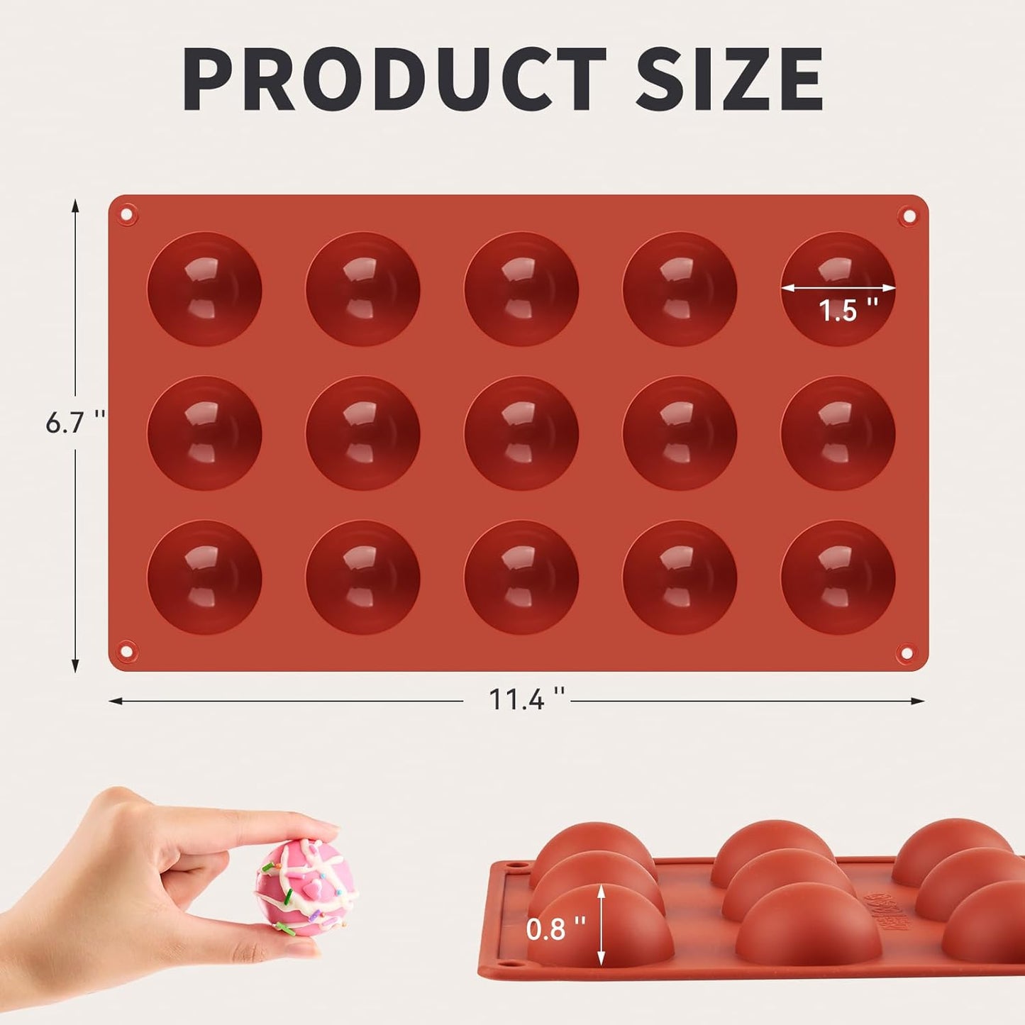 2 Pack Semi Sphere Silicone Molds, 1.5 Inch Hot Chocolate Bomb Molds 15 Cavity Half Sphere Silicone Baking Molds for Chocolate, Cake, Jelly, Dome Mousse