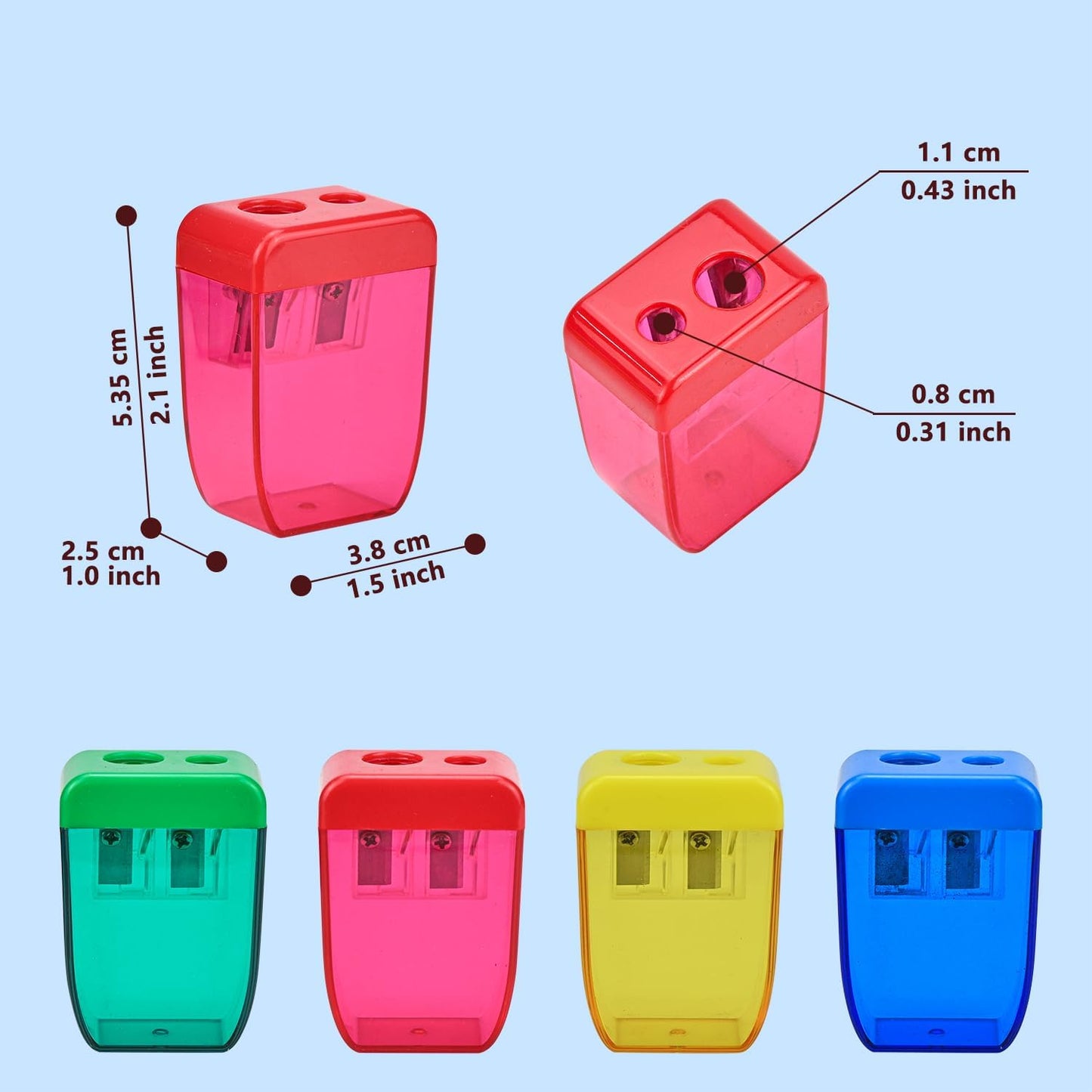 AUSTARK 24Pcs Pencil Sharpener Manual, Small Dual Hole Pencil Sharpeners Bulk for School Office Home, Back to School Supplies