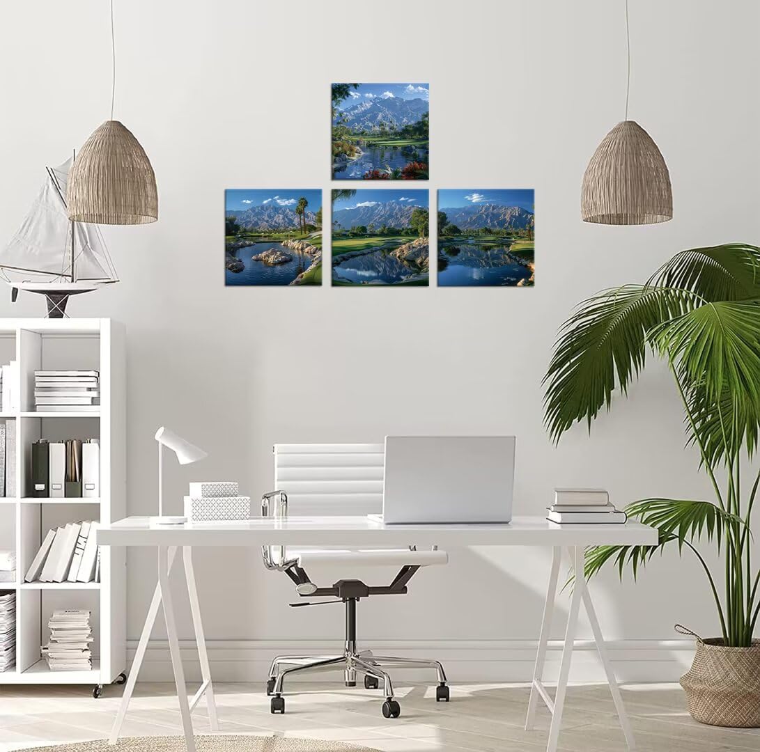 Pankila USA Golf Course Wall Art Golf Artwork Canvas Prints Golf Course Pictures Wall Decor for Living Room Bedroom Bathroom Home Decorations Painting Framed Ready to Hang (20''W x 20''H x 4)