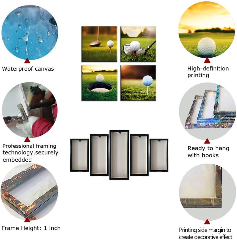 Pankila Golf Wall Art Sunrise Golf Pictures Canvas Prints Golf Course Wall Decor for Living Room Bedroom Bathroom Home Decorations Painting Framed Artwork Ready to Hang (16''W x 16''H x 4)