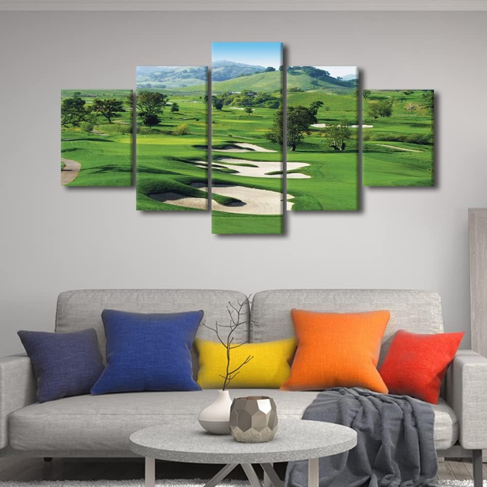 Golf Course Wall Art CordeValle Course Pictures Wall Art Canvas Print California USA Themed Modern Home Decor 5 Panels for Living Room Bedroom Painting Poster Framed Ready to Hang - 60" W x 32" H