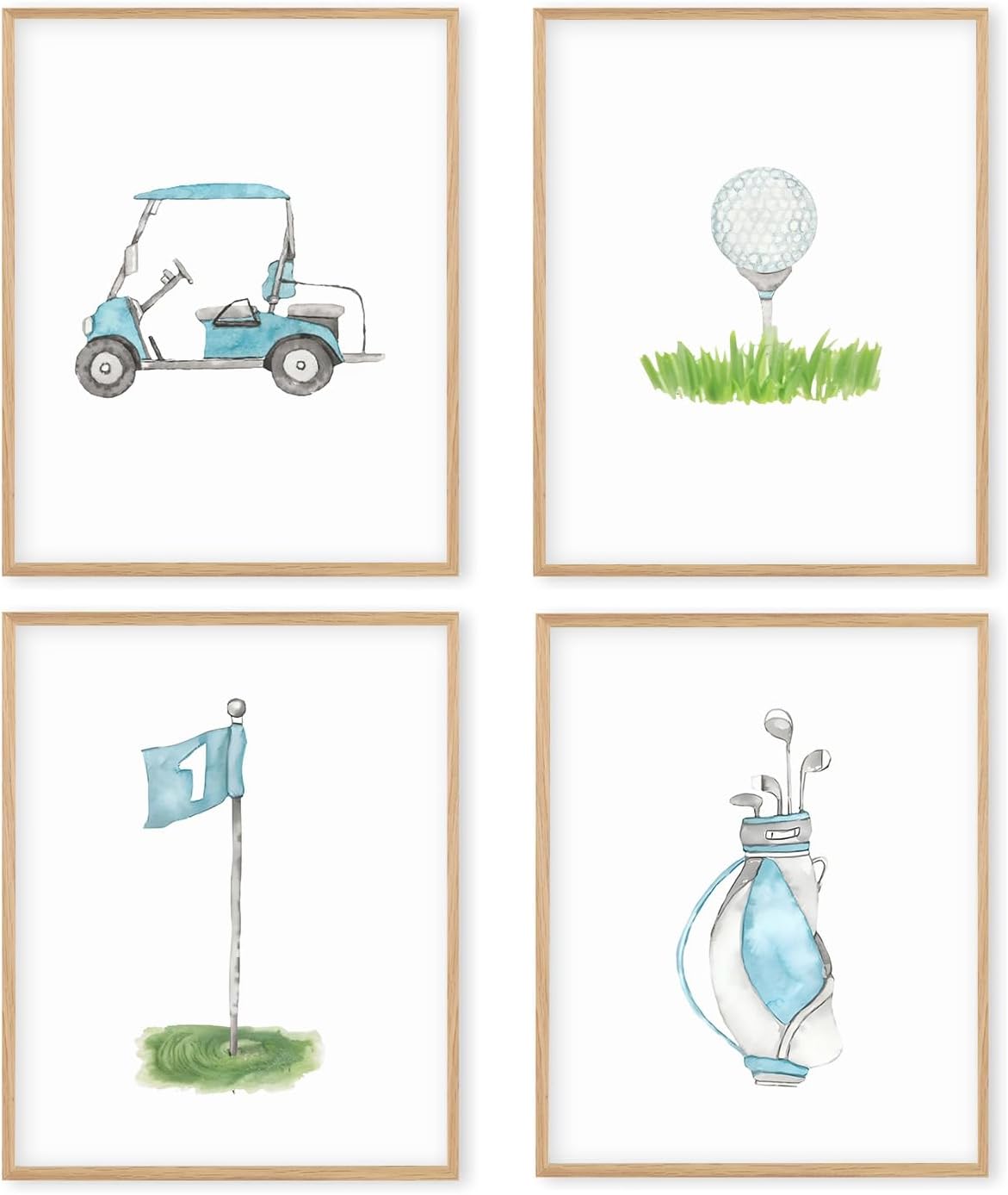 Boat Wades Blue Golf Nursery Decor Unframed Wall Art Prints,Golf Flag Posters & Prints For Home Boys Girls Room Decor,Blue Sports Nursery Posters Pictures 8x10 Set Of 4