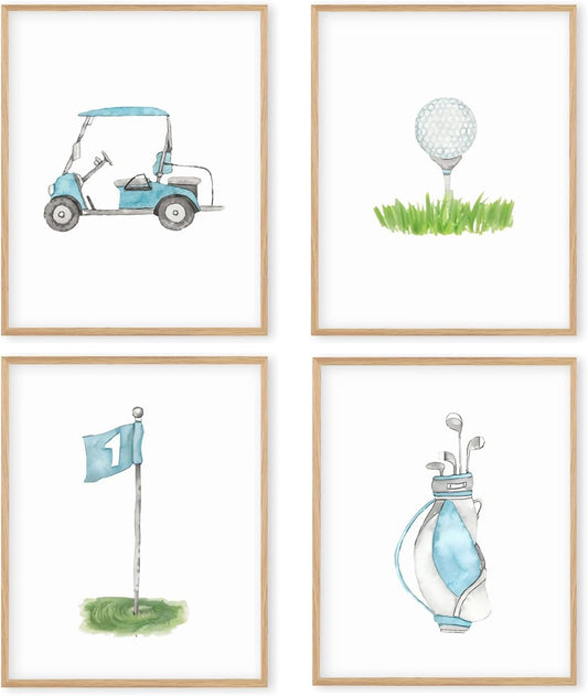 Boat Wades Blue Golf Nursery Decor Unframed Wall Art Prints,Golf Flag Posters & Prints For Home Boys Girls Room Decor,Blue Sports Nursery Posters Pictures 8x10 Set Of 4