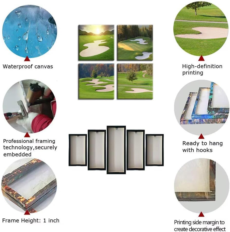 Pankila Golf Course Wall Art Sunrise Golf Landscape Canvas Prints Golf Wall Decor for Living Room Bedroom Bathroom Club Gym Home Decorations Painting Framed Artwork Ready to Hang (24''W x 24''H x 4)