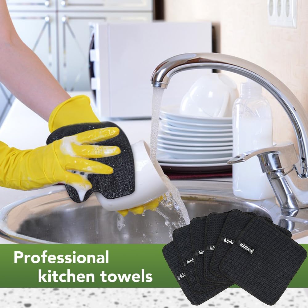 KinHwa Waffle Kitchen Towels for Washing Dishes Microfiber Dish Towels for Kitchen Ultra Soft Absorbent Quick Drying 8inch x 8inch 6 Pack