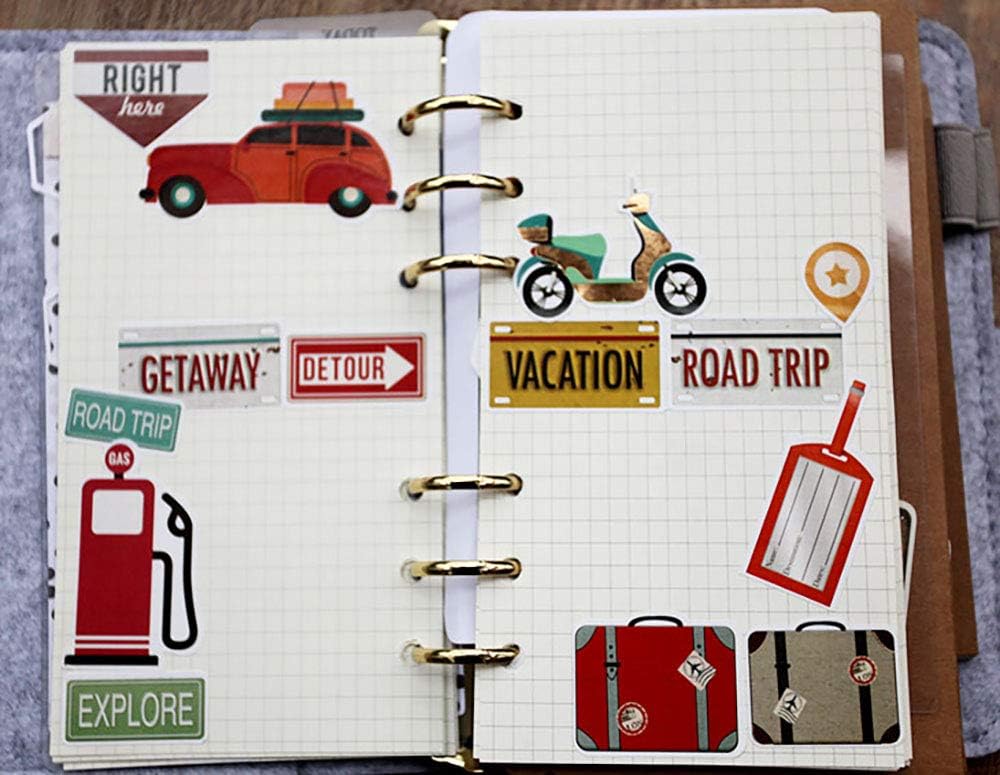 Doraking Foil Gold Paper Stickers, 65PCS Travel Themed Decoration for Scrapbook, Multicolored, Waterproof, Premium Adhesive Paper, Irregular Shaped, Holiday Travel Style