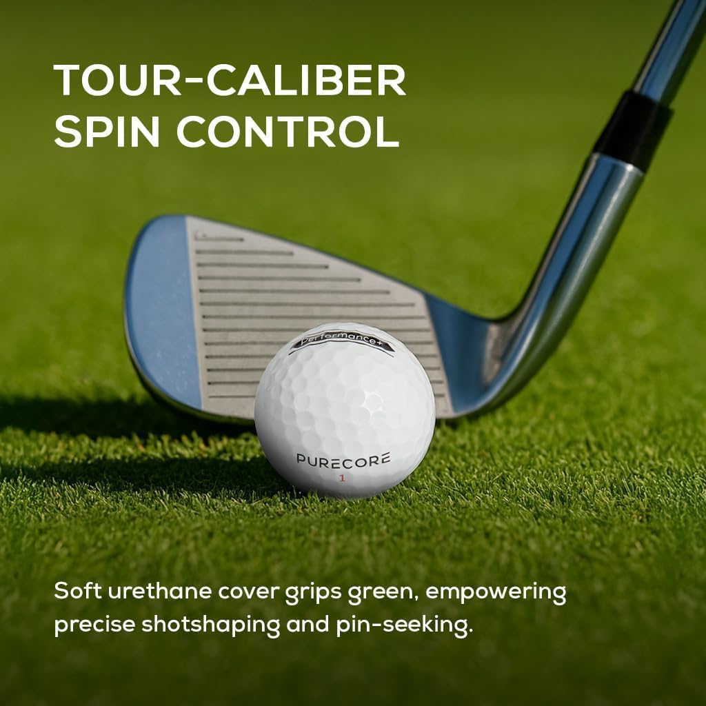 PURECORE Performance+ Distance Golf Balls – Premium 3-Piece Urethane | 98 Compression | Extra Soft Feel, Predictable Flight, Balanced Spin & Consistent Distance