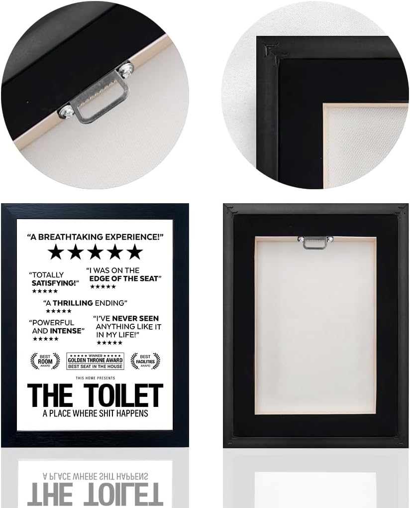 Framed Black and White Bathroom Sign Rules Wall Art Bathroom Quote Picture Wall Decor Framed Toilet Decor Funny Loo Poop Humor Decorations