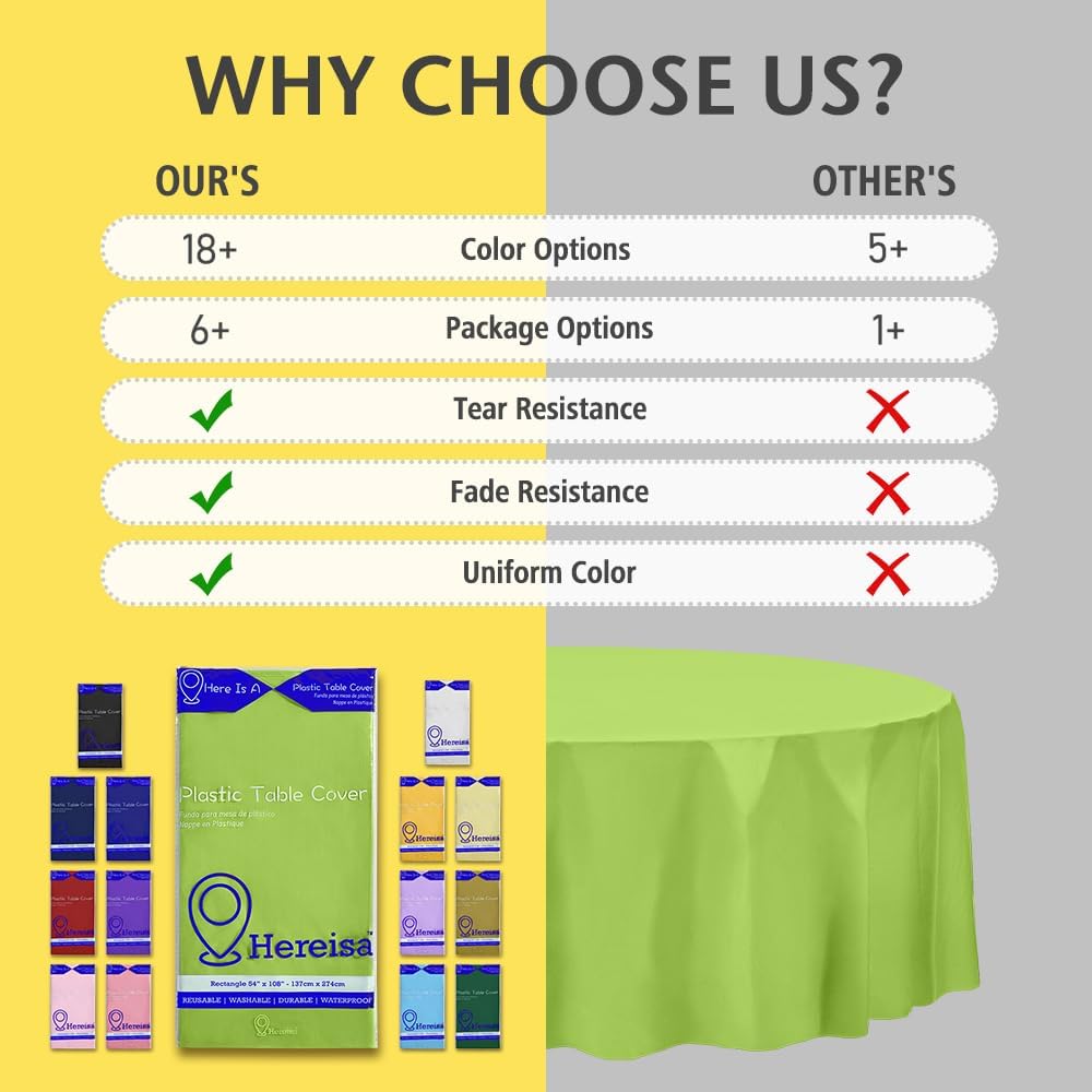 Brand Round Lime Green Plastic 84" Disposable Tablecloth (3 Pack), Party & Event Decorative Cover