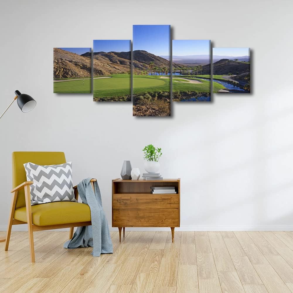 5 Piece Cascata Golf Course Canvas Golf Course Print Art Golf Course Scenery Home Decor Wall Art Golf Course Pictures for Living Room Office Bedroom Poster Painting Framed Ready to Hang - 50"W x 24"H