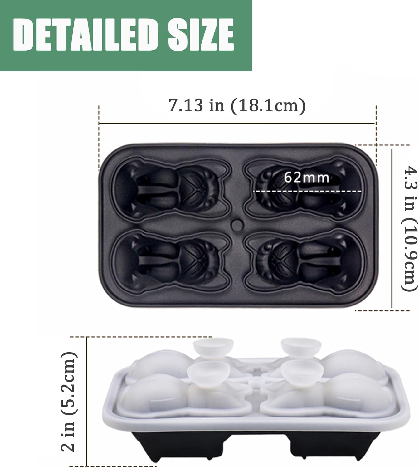 French Bulldog Gifts 3D Ice Cube Mold, Admaison Ice Cube Tray with Funnel for Cocktails, Bourbon,Brandy, Whiskey Gifts for Men, Silicone Fun Bulldog Shapes Black (French Bulldog)