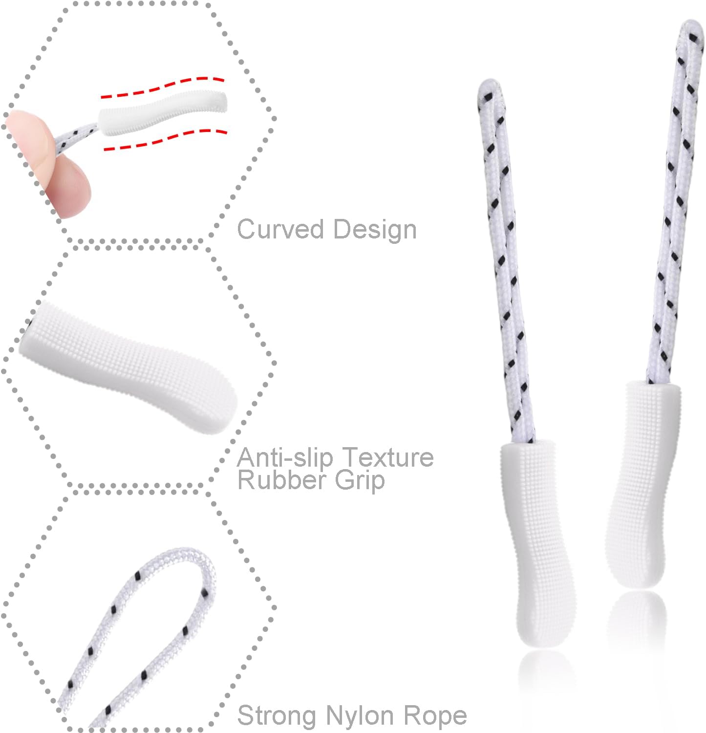 12Pack Zipper Pull Replacement, Golf Bag Zipper Pull Replacement Tab for Backpack, Jackets, Pants, Boots, Coats, Luggage - White(Universal Extender)