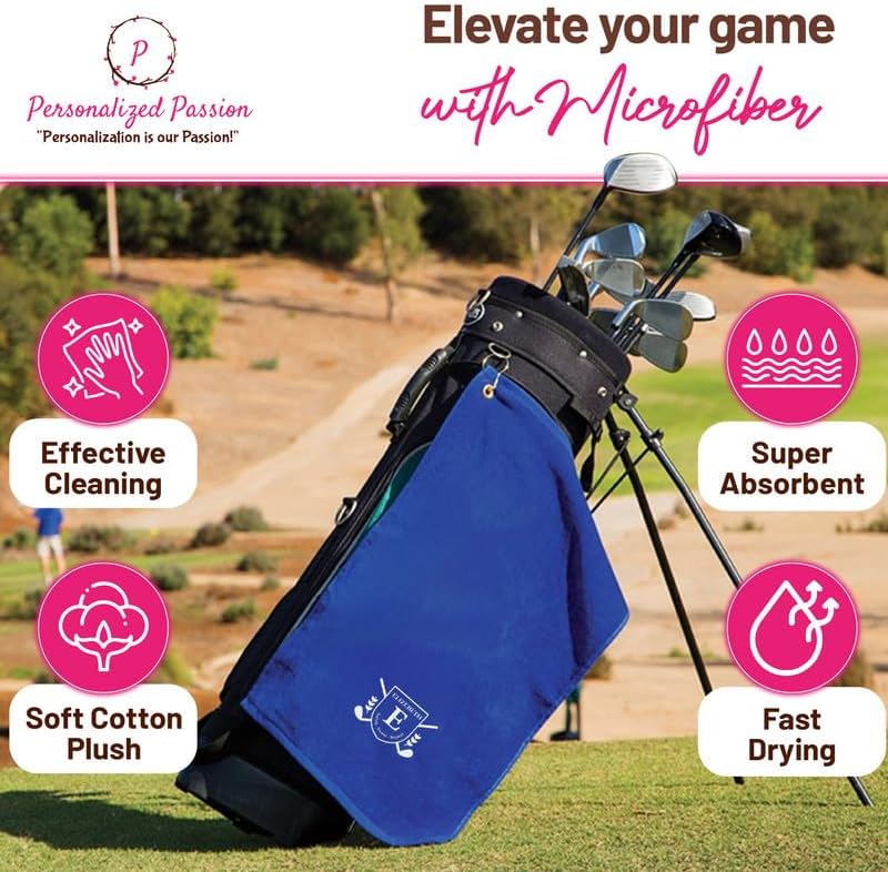 Personalized Passion Golf Towels with Corner Grommet - 16"x26" Customized Velour Cotton Golf Bag Towels with Name - Super Soft and Highly Absorbent - Quickly Remove Dirt and Sweat - Lime Green