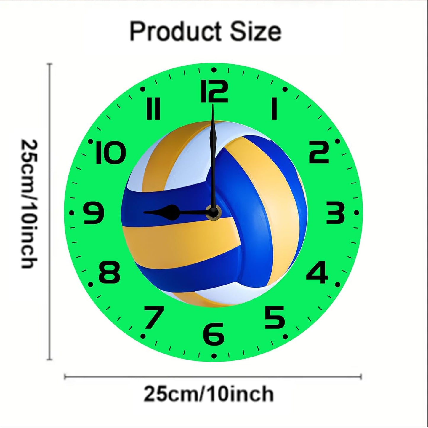 Soliyoahee Volleyball Clock Round Wooden Wall Clock Home Decor Silent No Tick Battery Powered for Living Room Bedroom Kitchen Bathroom 10inch