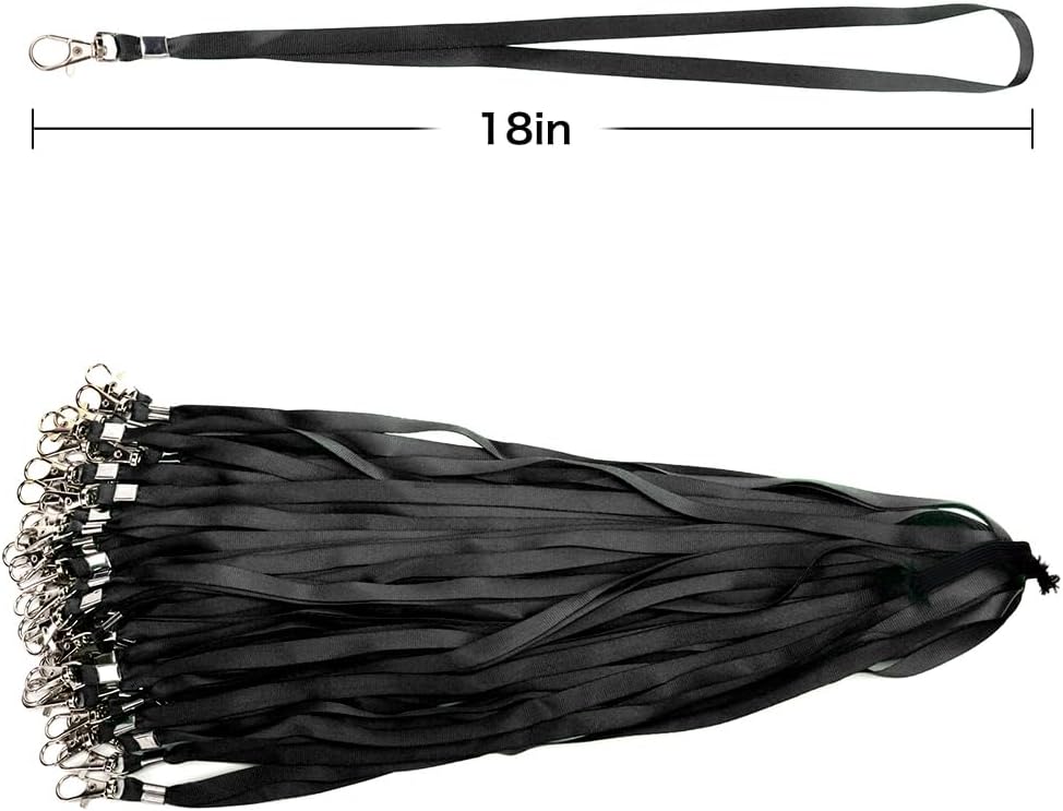 Lanyards 10 Pcs Bulk Lanyard for Id Badges Flat Black Lanyard with Badge Clip Swivel Hook (10, Black)