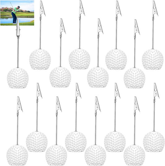 16 PCS Resin Golf Ball Base Alligator Clip Place Card Holder Golf Ball Shaped Table Number Holder Name Place Card Holder for Office Menu Events Wedding Party