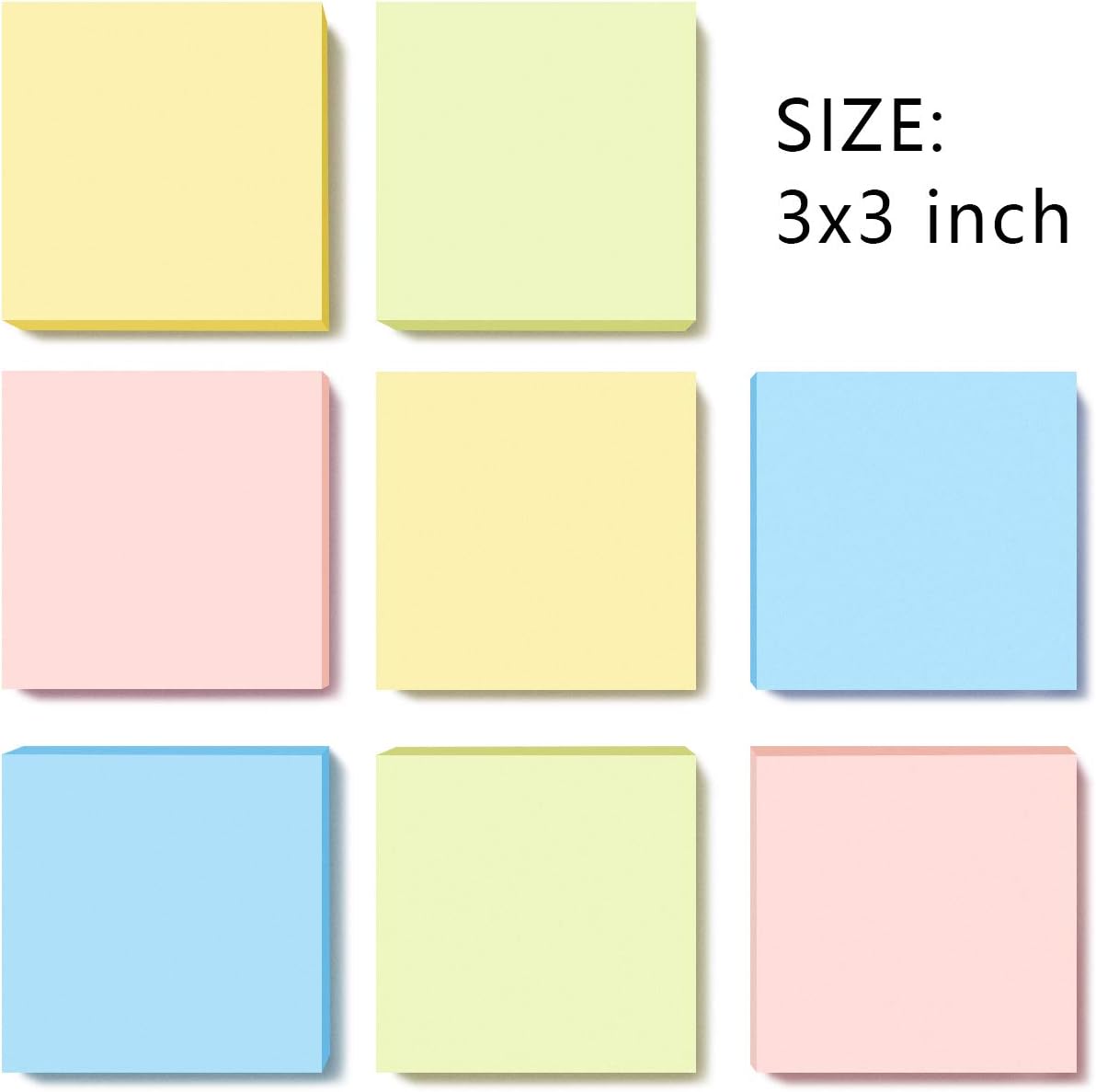 Phthdoty 8 Pads Pop Up Sticky Notes 3x3 Refills Pastel Colors Self-Stick Notes Pads Super Adhesive Sticky Notes Great Value Pack