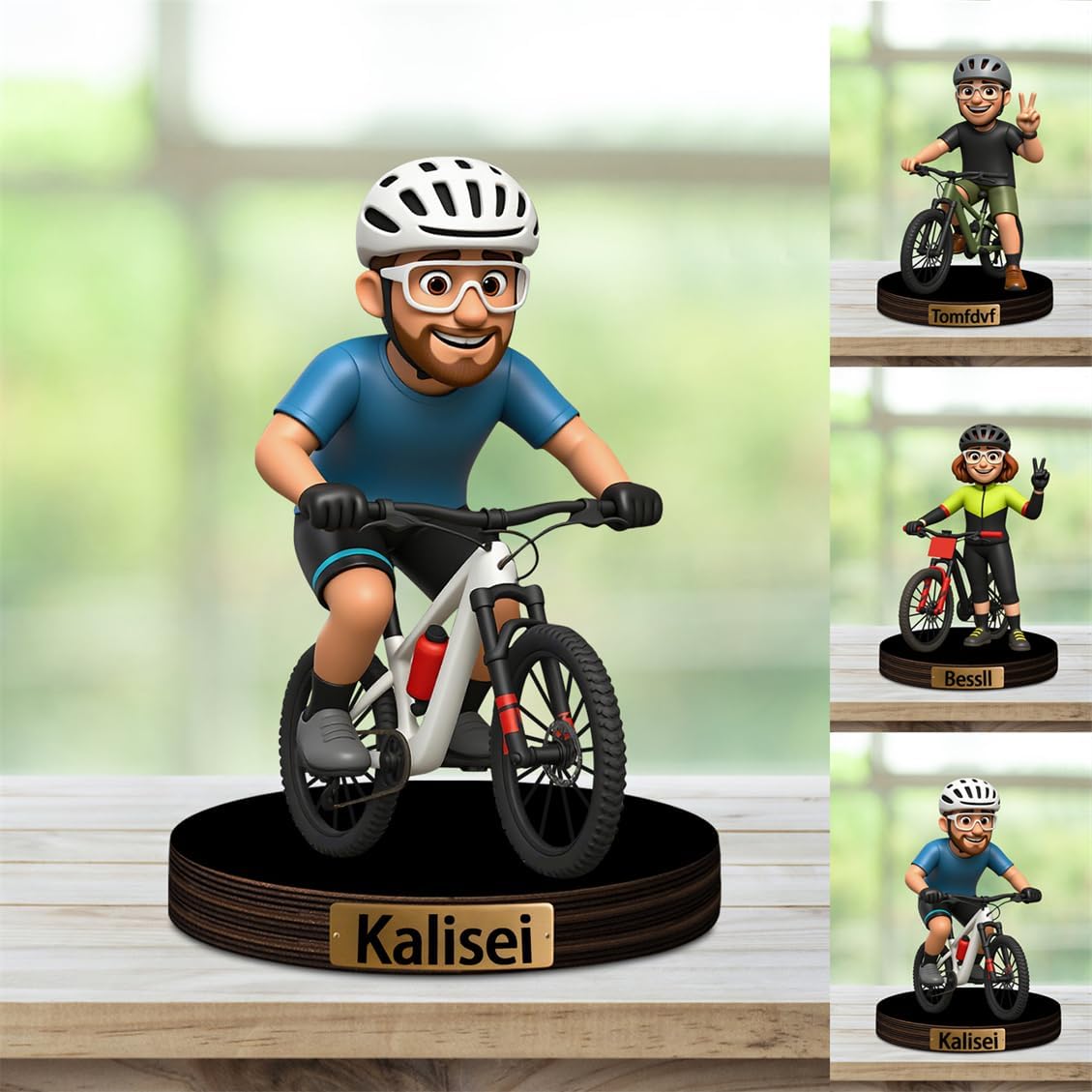 Personalized Mountain Bike Portrait Figurine Decor Custom Bicycles Cartoon Desktop Plaque 2D Biking Rider Photo Acrylic Sculpture Desk Sign Ornament for Men Women Family Couple Christmas Birthday