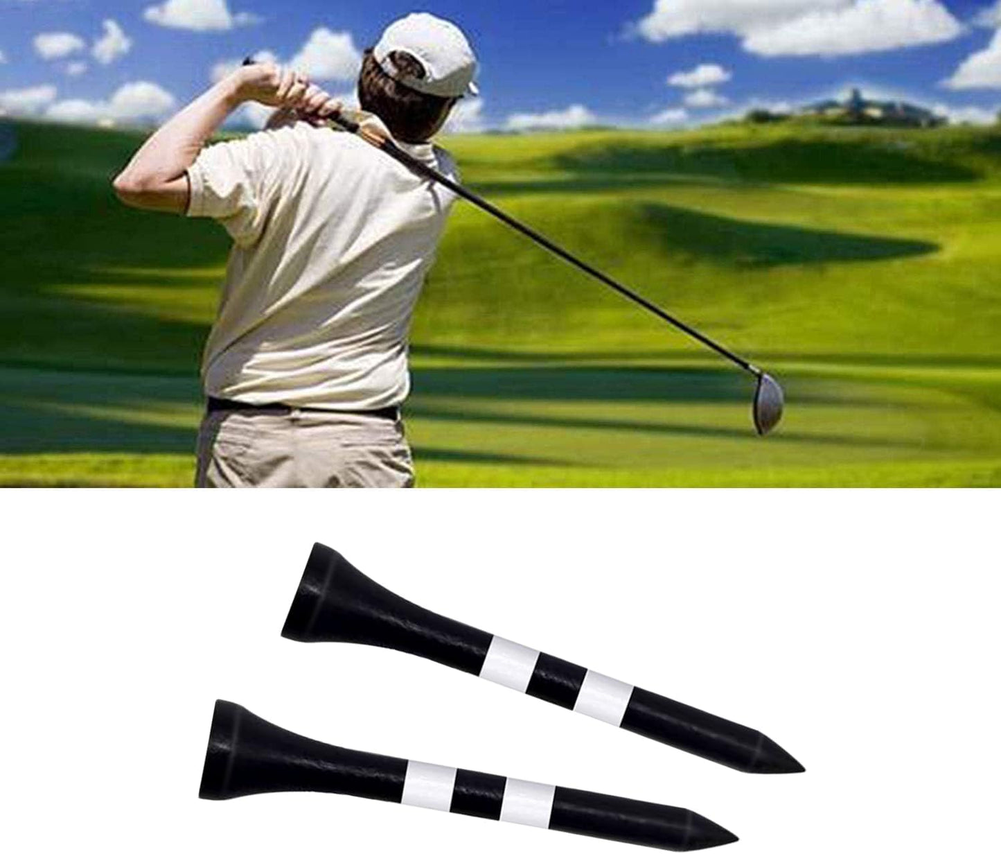 Wooden Golf Tees 3-1/4", 2-3/4", 2-1/8", 1-1/2" Available, 100 Count (Natural Color, White, Black, Blue, Red, Green, Yellow, Pink, Orange)