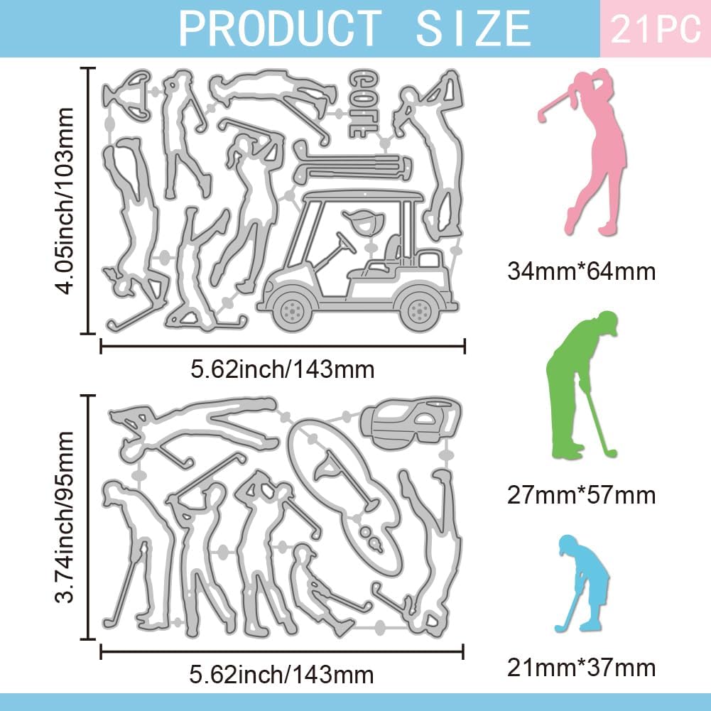 GLOBLELAND Golf Family Cutting Dies for DIY Scrapbooking Golfer Sport Trophy Metal Golf Cart Men Women Die Cuts for Card Making Embossing Photo Album Craft Decor