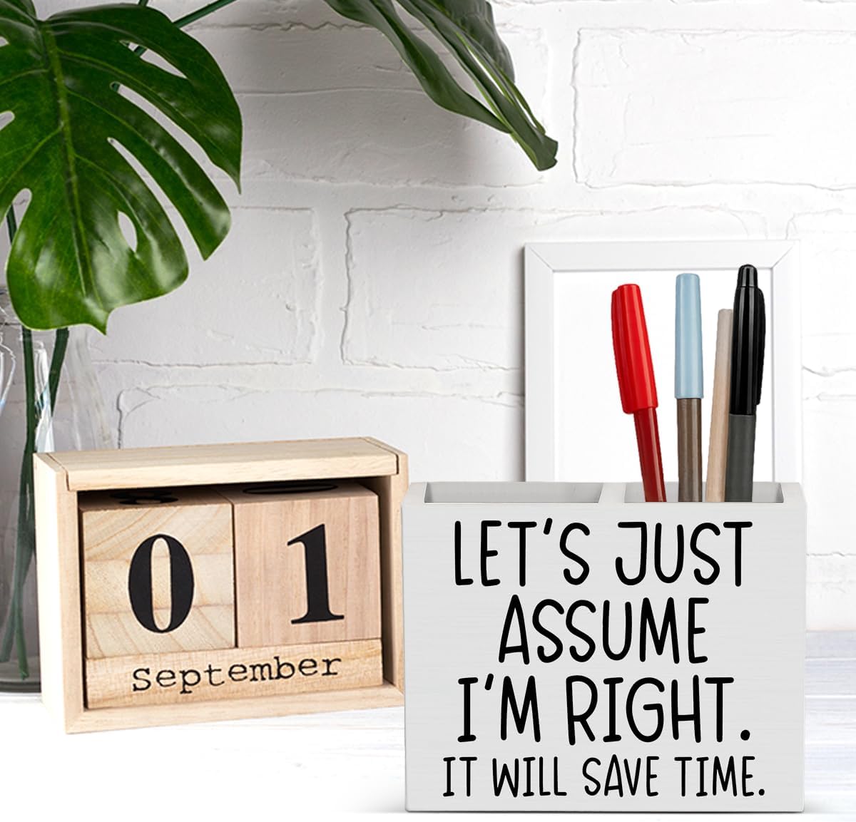 Bosses Day Gifts for Women Men Manager Funny Office Decor for Women Wooden Pencil Holder National Boss Day Decorations Gifts for Supervisor Leader Manager Men HR Coworker Office Desk Decor A 05