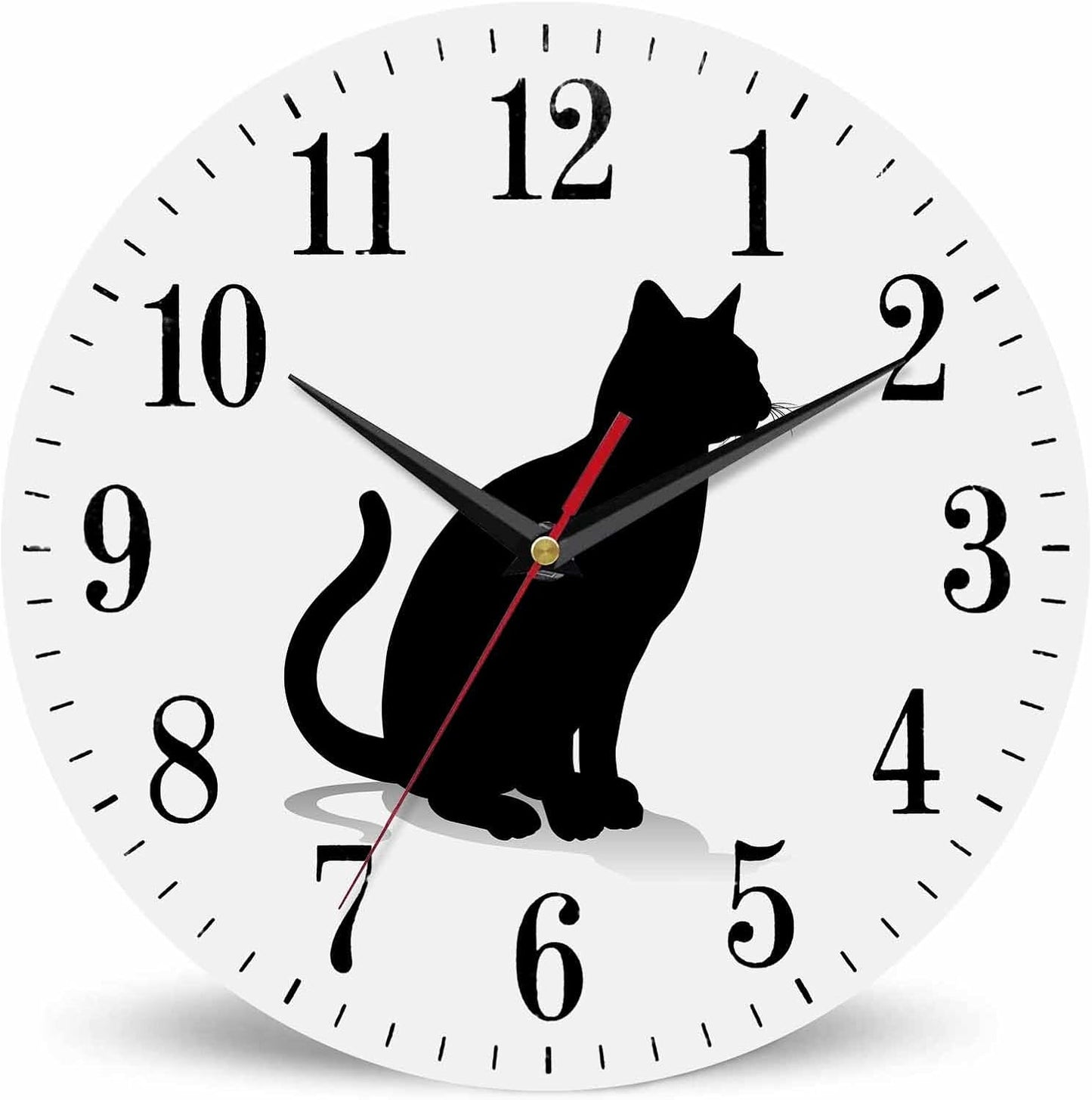 Mxocom Cat Silhouette Wall Clock Pet Animal Kitten Standing Black Outline 10 Inch Silent Non Ticking Battery Operated Clock Vintage Round Clock for Living Room Bedroom Bathroom Office Decor