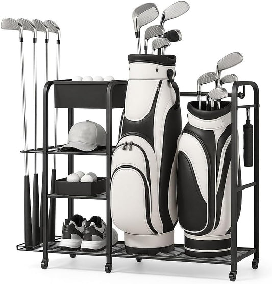 niffgaff Golf Bag Organizer Golfing Storage Stand for Garage Golf Bags Golfing Rack with Wheels Black