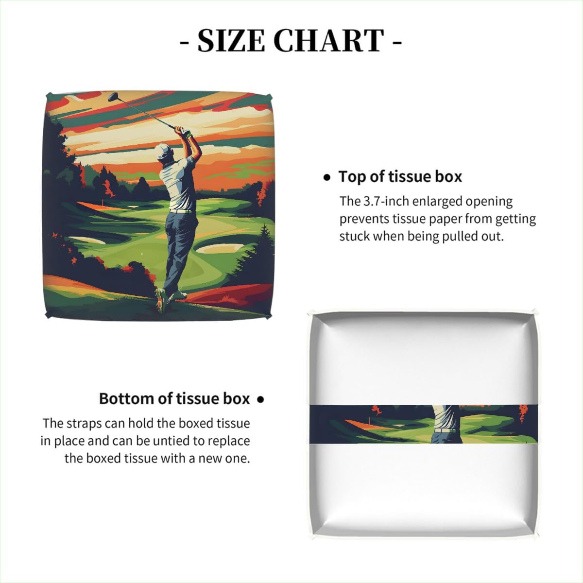 Square Leather Tissue Box Cover, Waterproof Napkin Dispenser with Golf Ball Golf Lover Print, Tissue Holder for Bathroom, Living Room, Bedroom, Office, and Car Decor