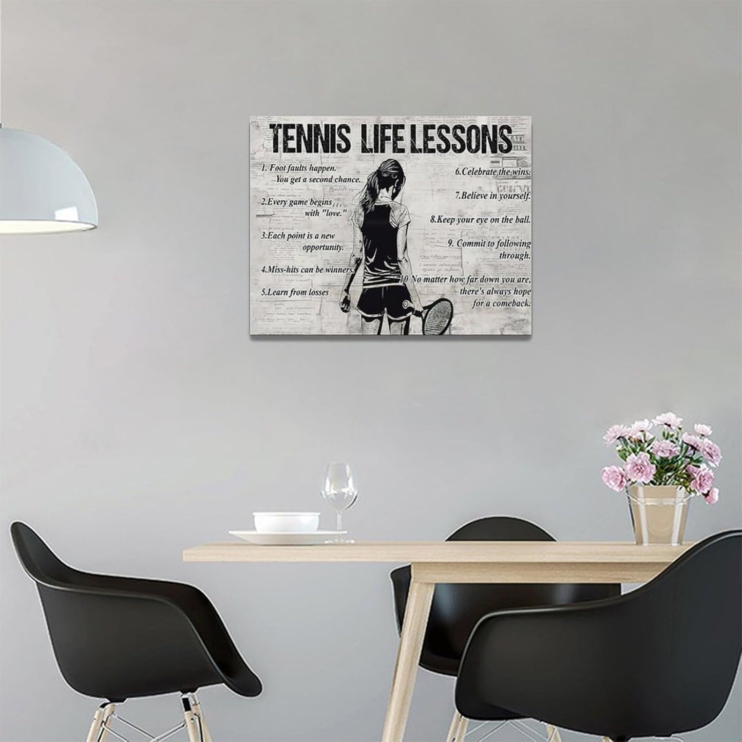 Tennis Sports Wall Art Tennis Life Lessons Wall Decor Tennis Sign Retro Poster Boy Girls Men Room Motivational Decorations Canvas Print Painting Artwork for Bedroom Bathroom Living Room 16"x12"