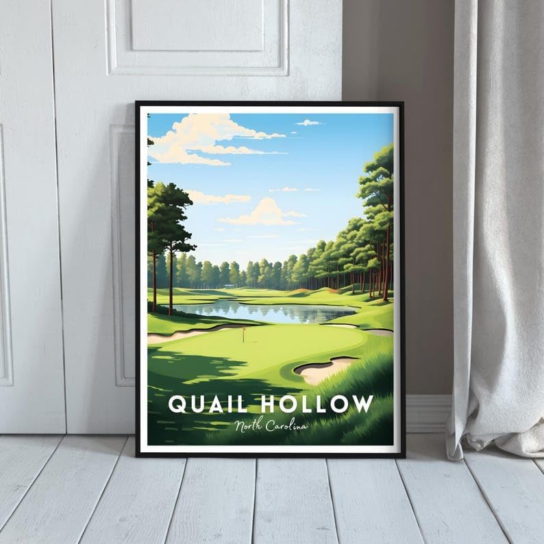 Nationcog Quail Hollow Golf Poster, Vintage North Carolina Wall Art Print, Retro Golf Course Landscape Decor, Sports Artwork for Man Cave or Office (Unframed) (16x24)