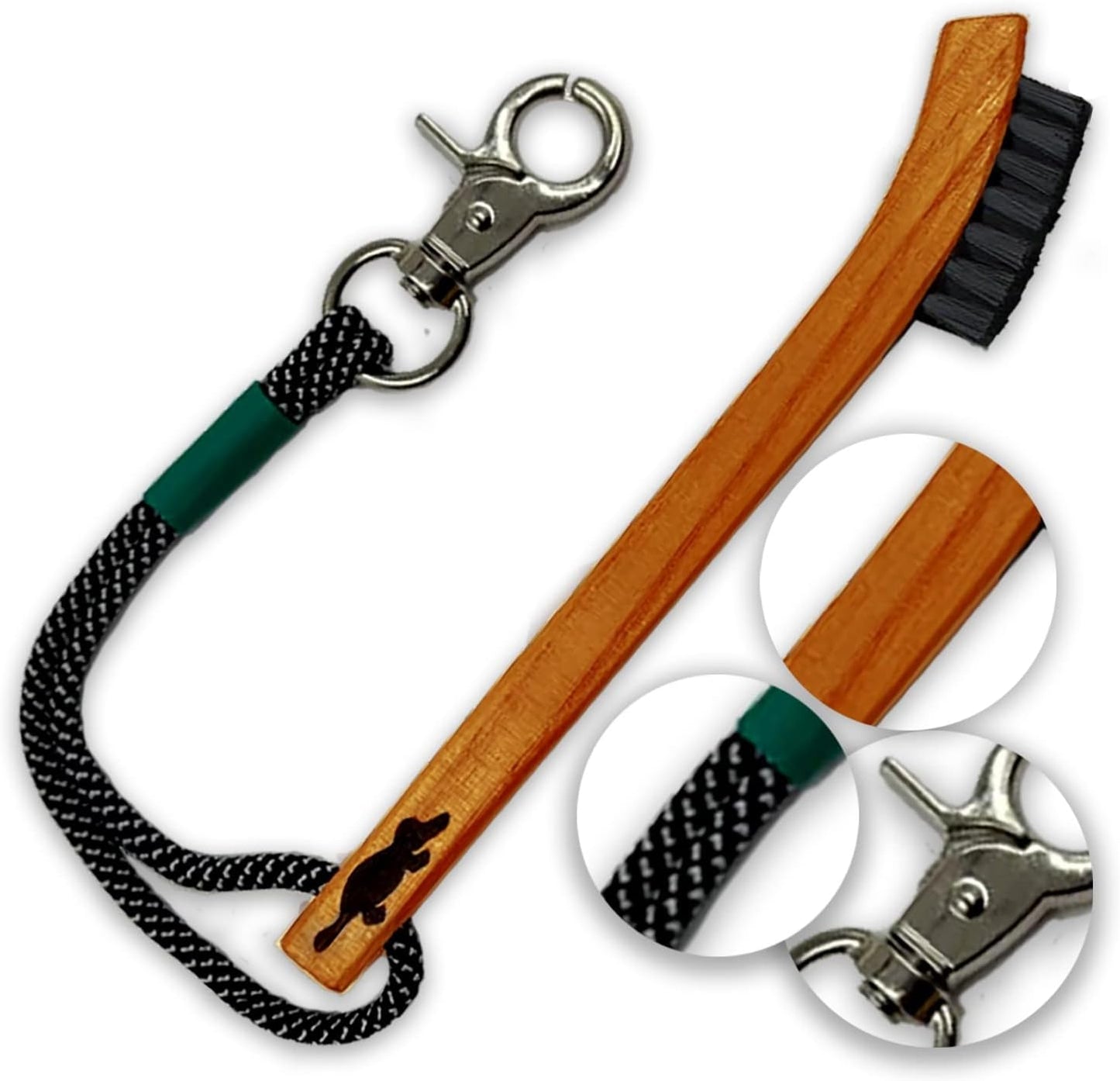 Platypus Golf Co. Hickory Wood Golf Club Brush & Non-Slip Groove Cleaner with Stiff Nylon Bristles, Paracord Rope & Stainless Steel Metal Clip, for Cleaning Grooves on Clubs, Fits Any Golfer's Bag