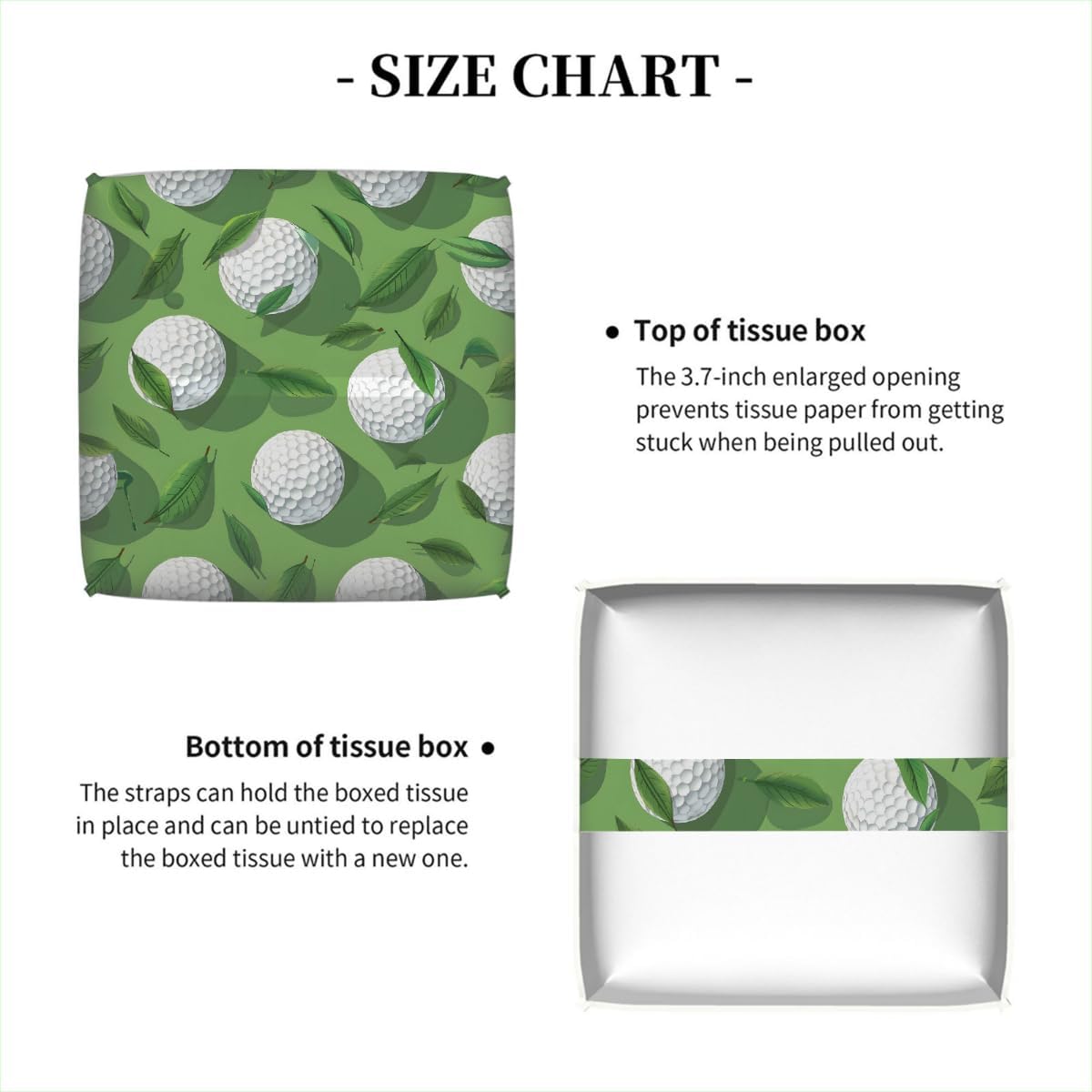 Square Leather Tissue Box Cover, Waterproof Napkin Dispenser with Golf Sports Golf Ball Print, Tissue Holder for Bathroom, Living Room, Bedroom, Office, and Car Decor