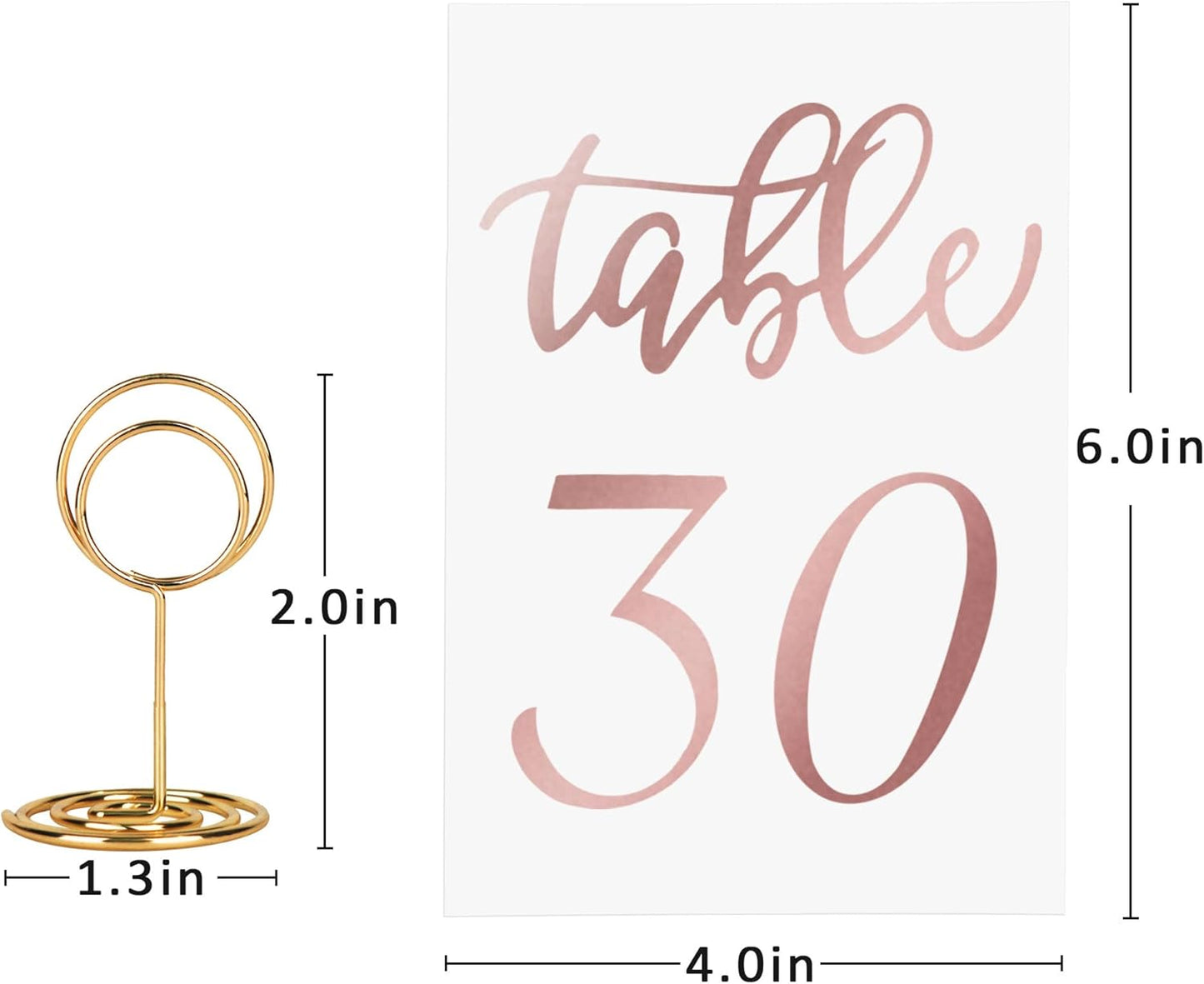 JOYIT 31 Set Wedding Table Numbers 1-31 with 31 Pcs Holders, Rose Gold Table Numbers with Place Card Holders, 4" x 6" for Wedding Reception