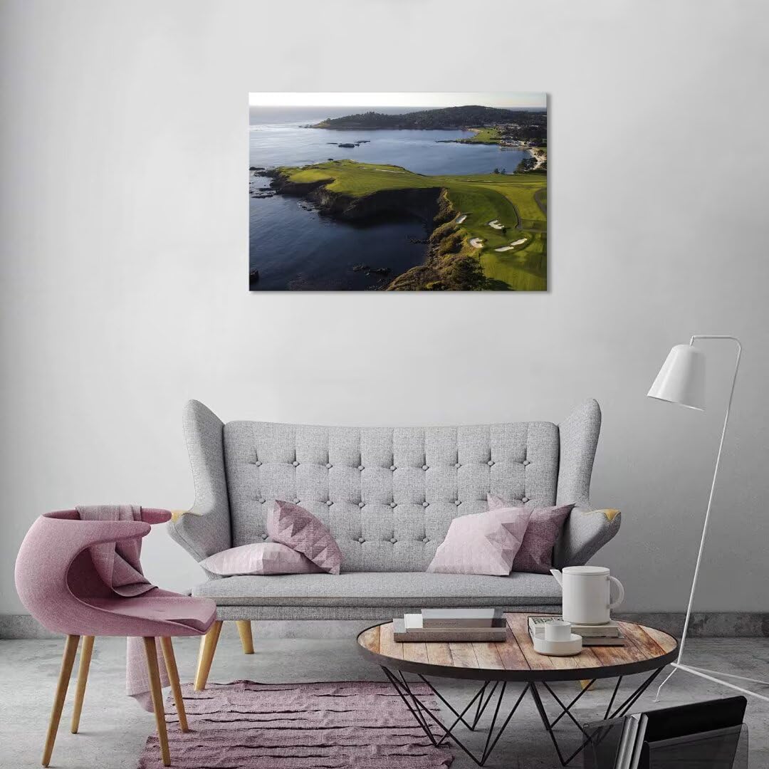 Pebble Beach Golf Course Wall Art Pictures - Pebble Beach Wall Art for Living Room Bedroom Bathroom Home Decorations Framed Artwork Canvas Prints Ready to Hang(28''H x 44''W)