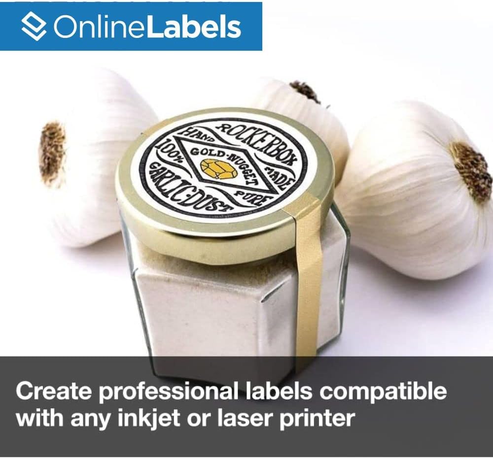 2" Round Labels - Permanent Adhesive, White Matte - Great for Candle and Jar Lids, Products, Favor Labels - Pack of 5,000 Circle Stickers, 250 Sheets - Inkjet/Laser Printers, OL5375WX, OnlineLabels