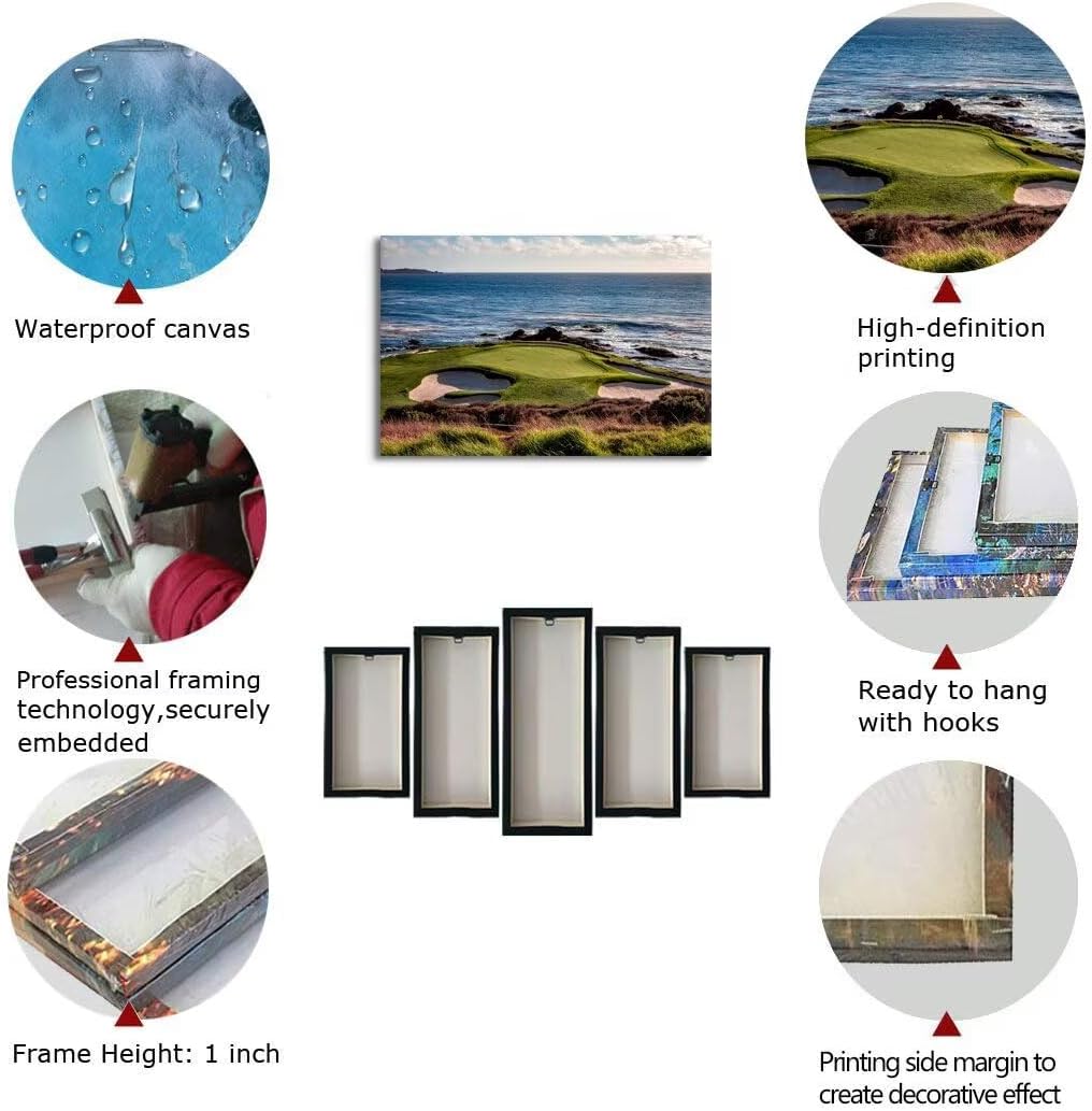 chenchenArt California Coastline Golf Course Wall Art Prints USA Golf Course Canvas Wall Decor for Living Room Bedroom Bathroom Home Decorations Painting Framed Ready to Hang(12''H x 16''W)