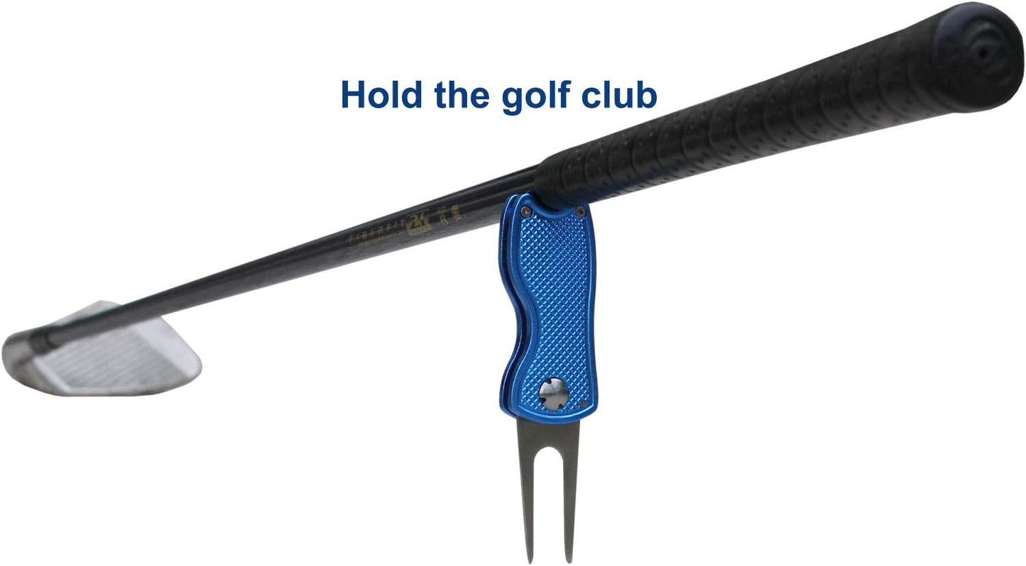 Golf Divot Repair Tool with Magnetic Ball Marker, Metal and Foldable Design