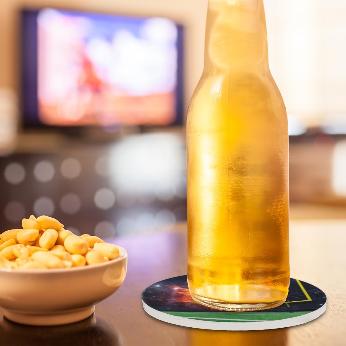 Ceramic Coasters for Drinks with Cork Back,Clean Soccer Display (2) 4 Inch Absorbent Coaster Set 4 Pack, Quick Dry Non-Slip Coaster Mats for Home, Office, Bar