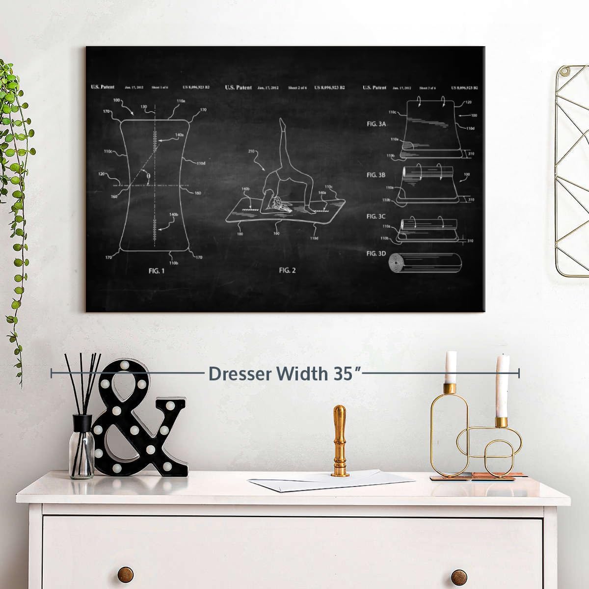 ElephantStock Exercise Mat BW Patent Wall Art - Horizontal Wrapped Canvas - 1-Piece Living Room Wall Decor - Digital Art Patent Canvas Print - Black and White Decor - 30" X 20"