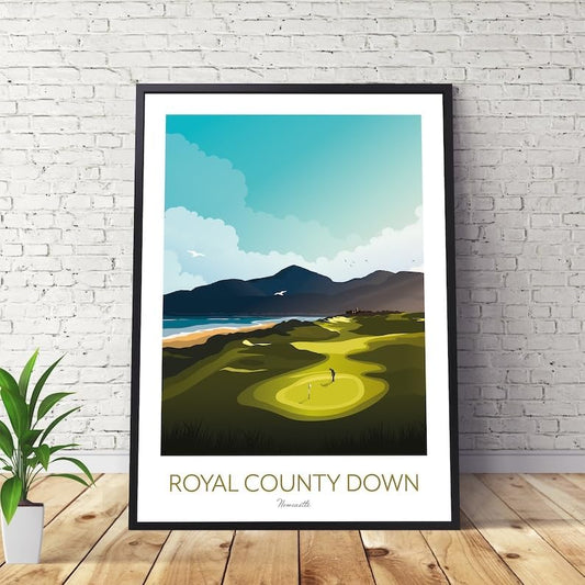 Nationcog Golf Print Ireland - Royal County Down - Links Course, Royal County Down Poster, Newcastle Golf Course Print, Golf Wall Art, Scenic Golf Landscape, Golfer Gift (Unframed) (11x14)