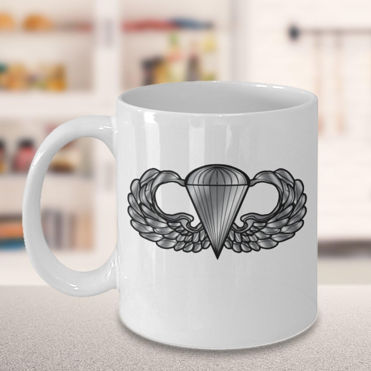 U.S. Army Airborne Coffee Mug - Parachutist Badge - Paratrooper Wings (White, 15oz)