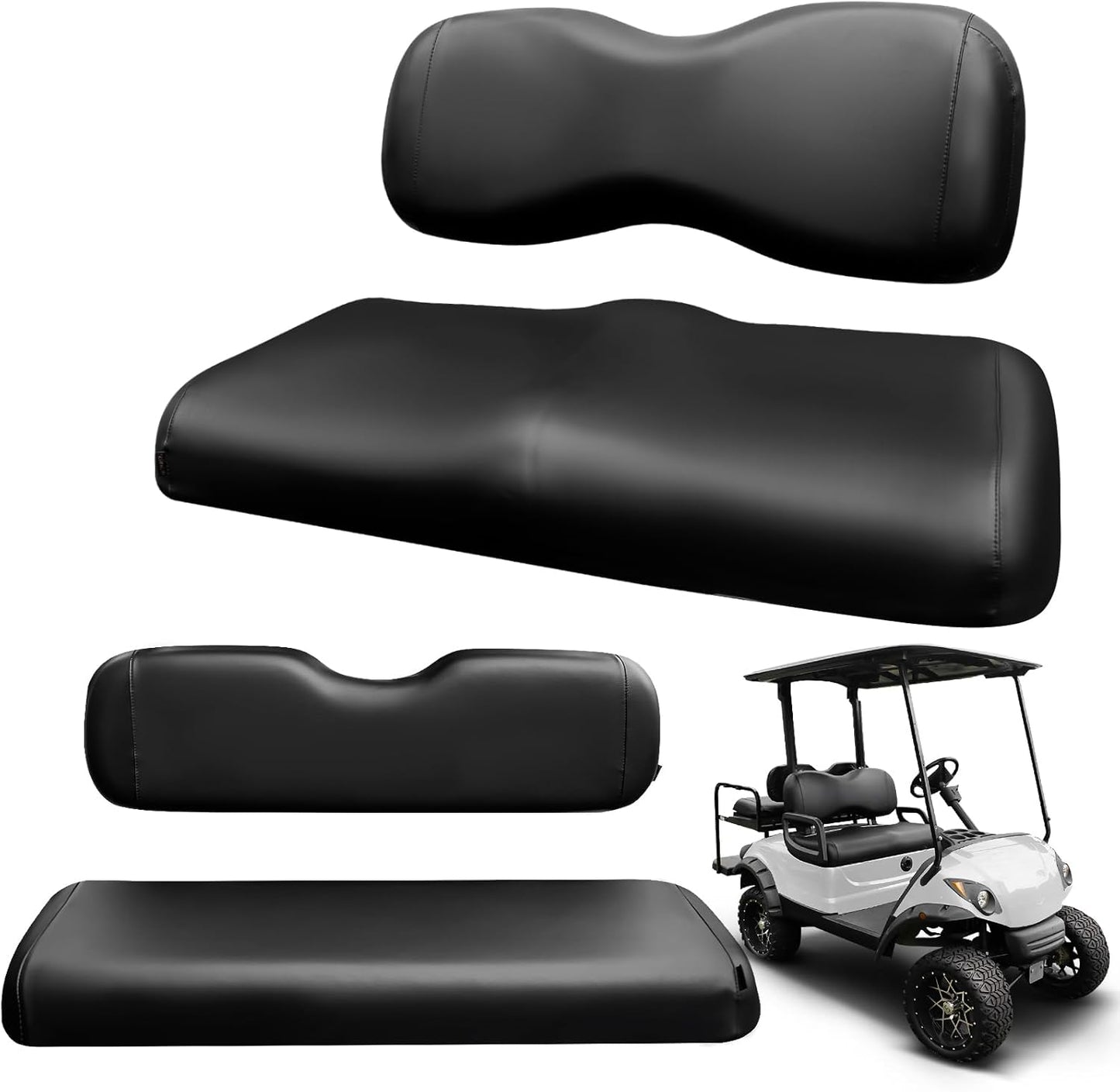 4PCS Golf Cart Seat Covers Kit,Front and Rear Seat Cover for Yamaha Drive/Drive 2 Standard Seat Cushion,Smooth and Simple Style, Waterproof Replacement Seat Cover(Black)