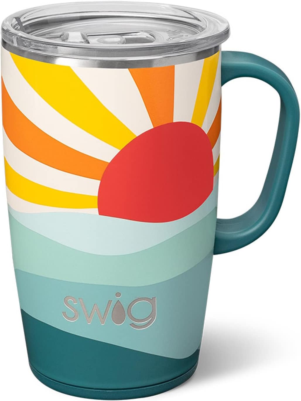 Swig Life 18oz Travel Mug, Insulated Tumbler with Handle and Lid, Cup Holder Friendly, Dishwasher Safe, Stainless Steel, Travel Coffee Cup (Sun Dance)