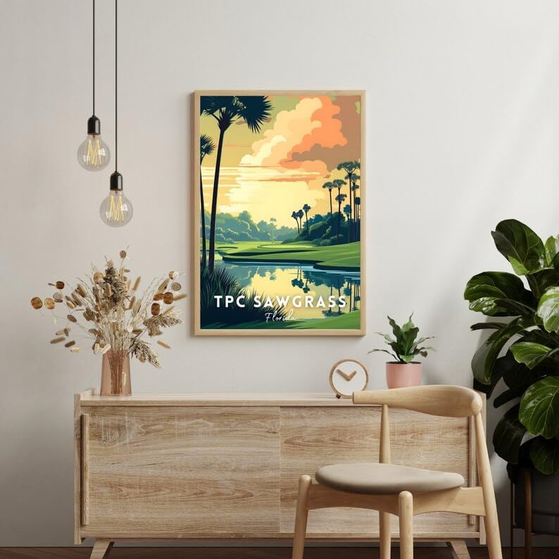 Nationcog TPC Sawgrass Golf Wall Art Print, Vintage Florida Course Poster for Living Room or Study, Scenic Decor for Men, Unique Dad Gift, Golf Enthusiast Room Accent (Unframed) (11x14)