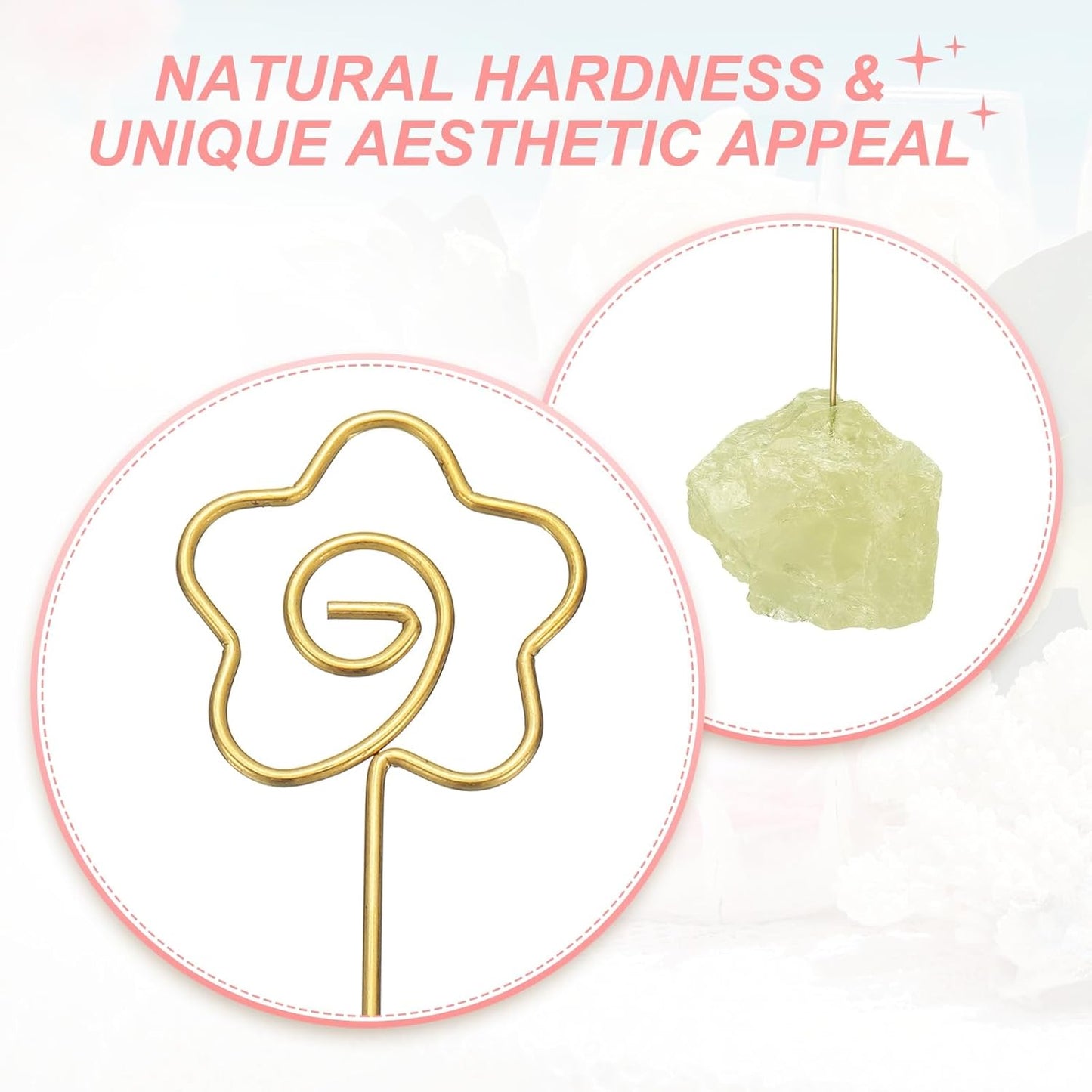 PATIKIL Table Number Holder, 2Pcs Photo Clip Holders Crystal Stone Quartz Desk Card Holder Raw Flower Shape Iron Memo Note Photo Stand for Wedding Party Home Office Decor, Yellow