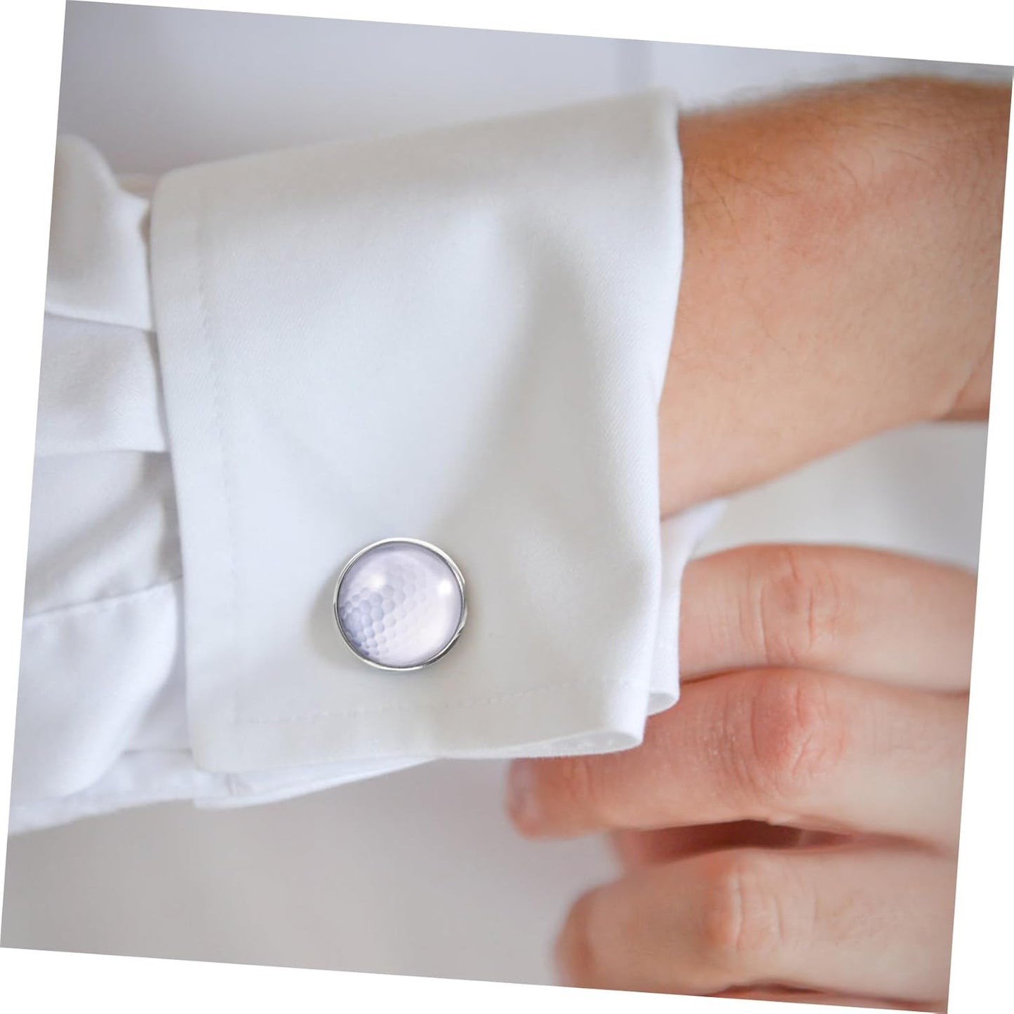 Golf Ball Cufflinks for Men Metal and Glass Suit Accessory Groom Wedding Shirt Studs Stylish Silver Tone Tuxedo Jewelry Easy to Use for Formal Occasions